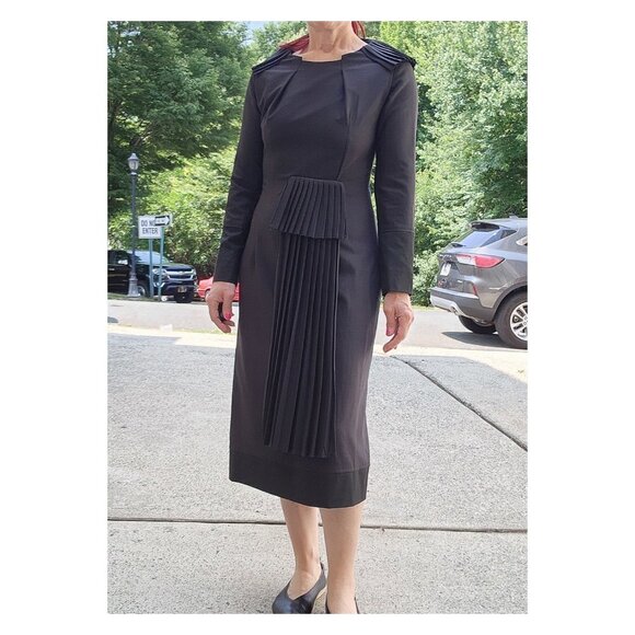 COTTONADE Paris Black Pleated Details Wool Blend Sheath Dress France - Picture 1 of 14